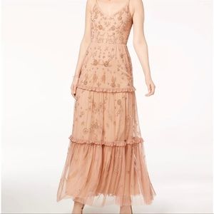 Adrianna Papell  beaded ruffle mesh gown